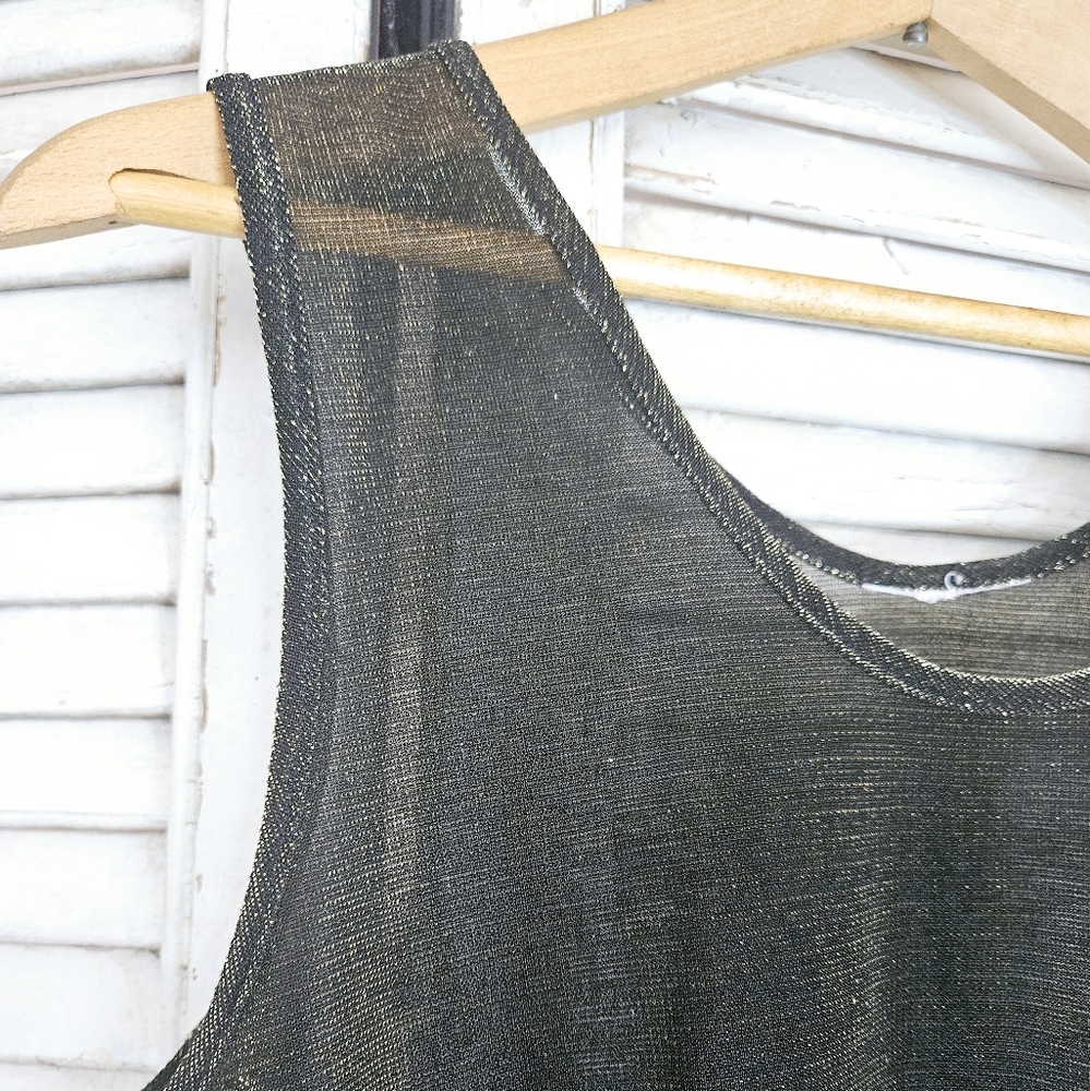 Vintage 90s Sheer Black Tank Top With Gold Sparkle Medium - Picture 3 of 9